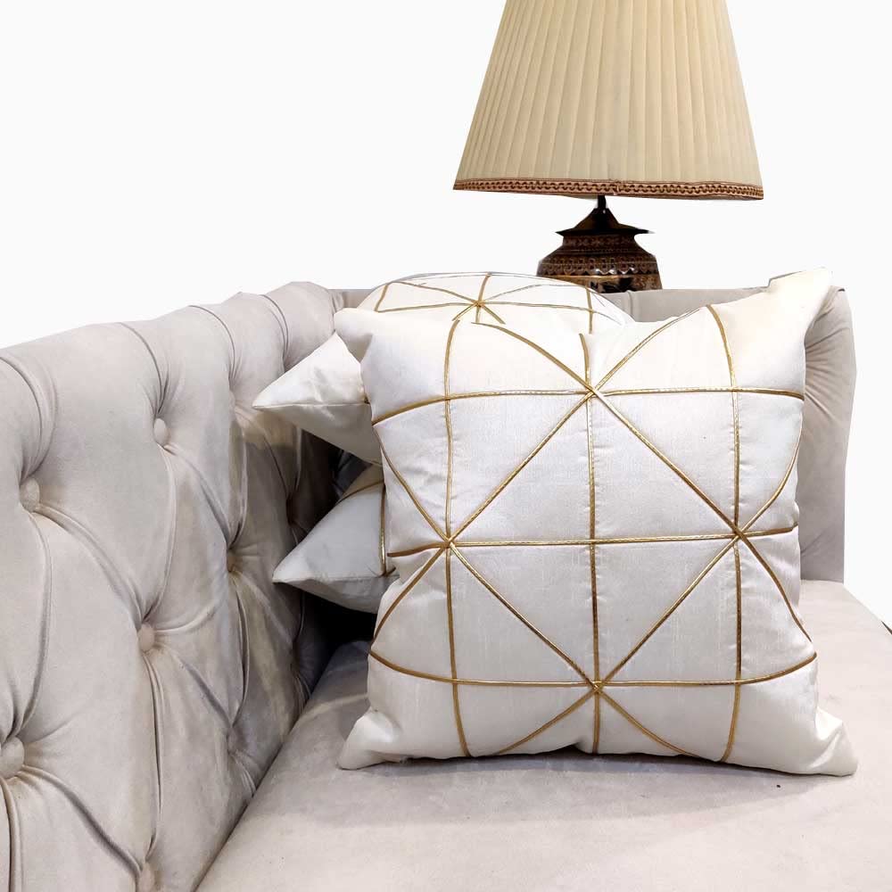 White Gold Leather Striped Patchwork Cushion Case Luxury Modern Throw Pillow Cover Decorative Pillow for Couch Living Room Bedroom Patches Cushion Cover (16X16 Inches, 40 cms*40 cms) - Pack of 3