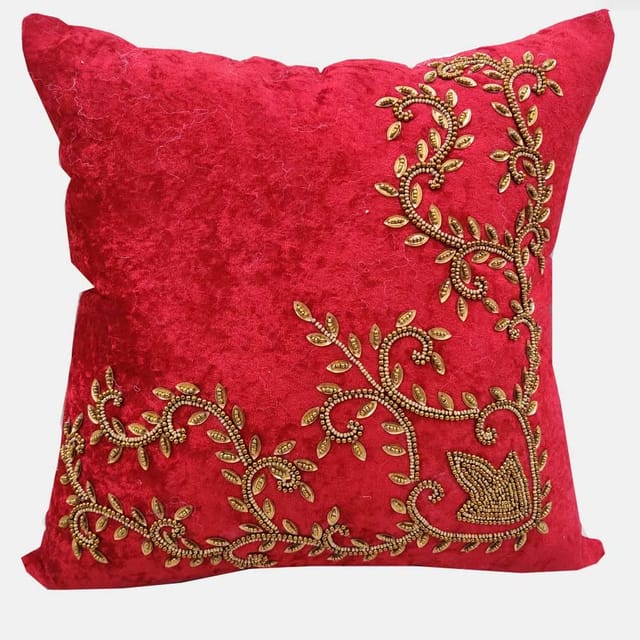 Cream Red Set of 5 Ethnic Beaded Embroidered Square Cushion Covers for Sofa  Home Bedroom (16x16 inch or 40 x 40 cm)