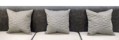 Grey Set of 3 Quilted Zari Square Cushion Covers for Sofa Home Bedroom (16x16 inch or 40 x 40 cm)