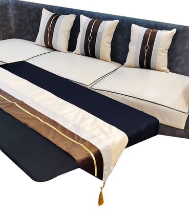 Brown Beige Buckle Velvet 3 Cushion Covers and 1 Table Runner Combo Luxury Modern Pillow Cover Decorative Pillow for Sofa Living Room Bedroom |16X16 Inch Cushion Cover I12 X 59 Inch Table Runner