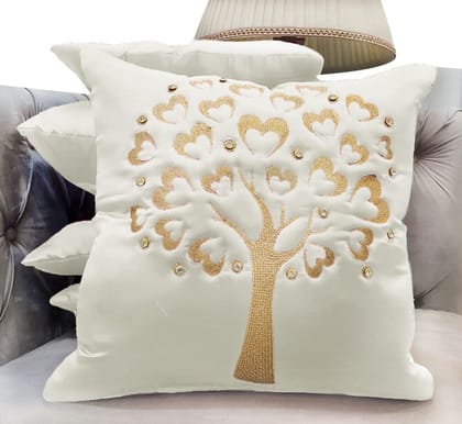 GOODVIBES Cream Off- White Gold Embroidered Velvet Cushion Case Luxury Modern Throw Pillow Cover Decorative Pillow for Couch Living Room Bedroom Car| 16X16 Inches | 40cm * 40 cm I Set of 5|