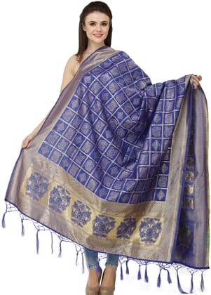 Dazzling-Blue Bandhani Gharchola Dupatta with Zari Weave and Brocaded Border