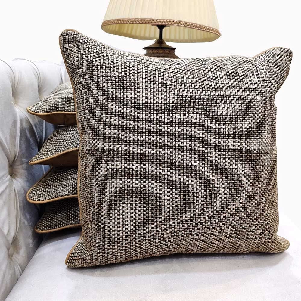 Brown Self Design Woven Geometric Woven Zipper Square Set Cushion Covers (16x16 inch or 40 x 40 cm) Set of 5