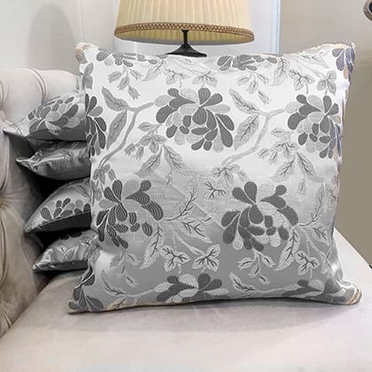 GOODVIBES Grey White Damask/Self Design/Woven Motifs Floral Zipper Square Combo Cushion Covers (16x16 inch or 40 x 40 cm) Set of 5