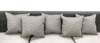 Grey Set of 5 Quilted Zari Square Cushion Covers for Sofa Home Bedroom (16x16 inch or 40 x 40 cm)