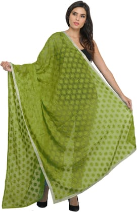 Oasis Phulkari Extra-Wide Dupatta from Punjab with Embroidered Bootis in Self-color Thread