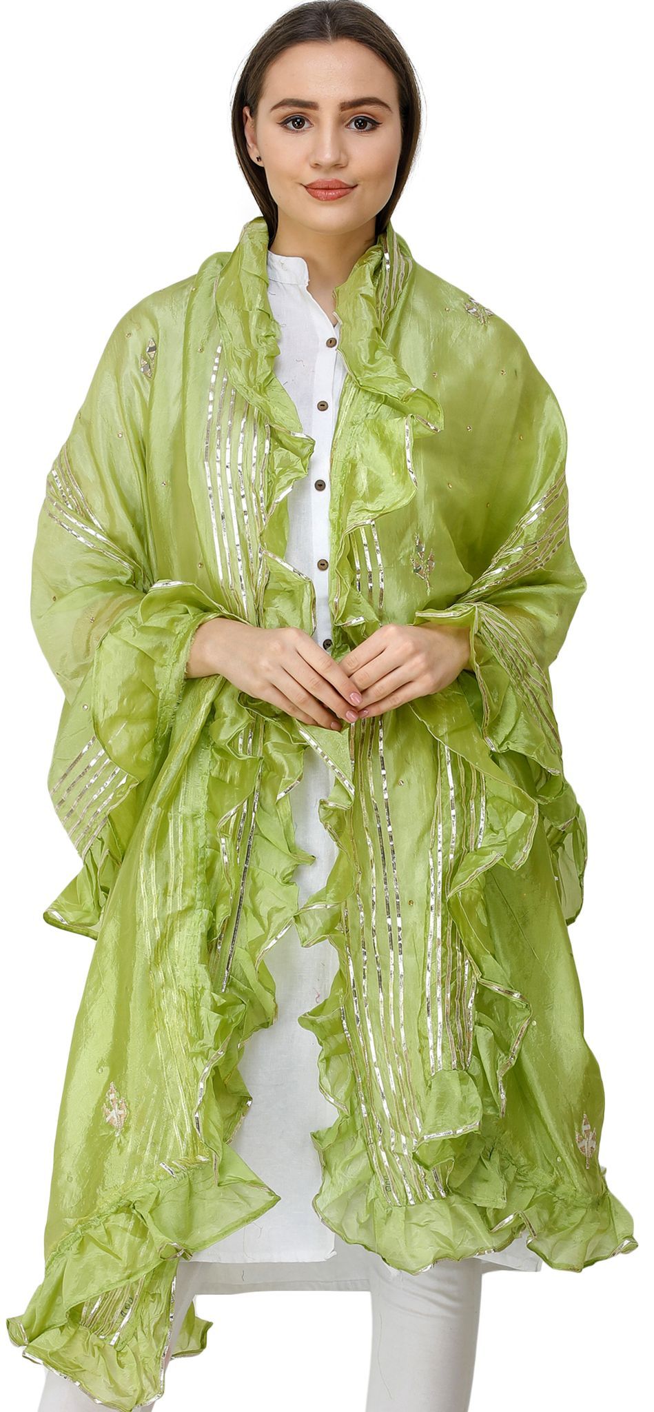 Wild-Lime Dupatta from Amritsar with Gota Patches and Frill Border