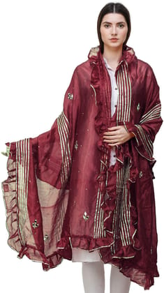 Red-Dahlia Dupatta from Amritsar with Gota Patches and Frill Border