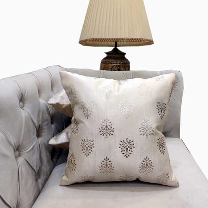 GOODVIBES Polyester Silver Floral Foil Printed Cream Square Cushion Covers (60 cm*60cm, 24 x 24 inch) Pack of 3