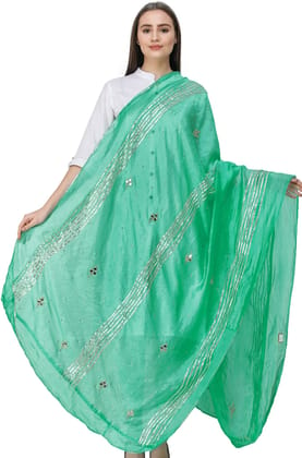 Jade-Cream Dupatta from Amritsar with Gota Patches and Frill Border