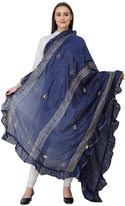 Patriot-Blue Dupatta from Amritsar with Gota Patches and Frill Border