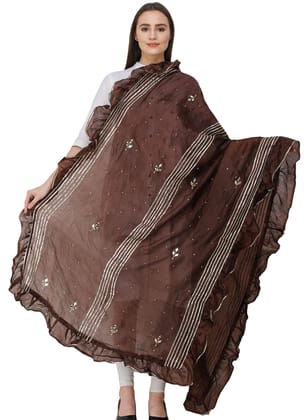 Chestnut Dupatta from Amritsar with Gota Patches and Frill Border