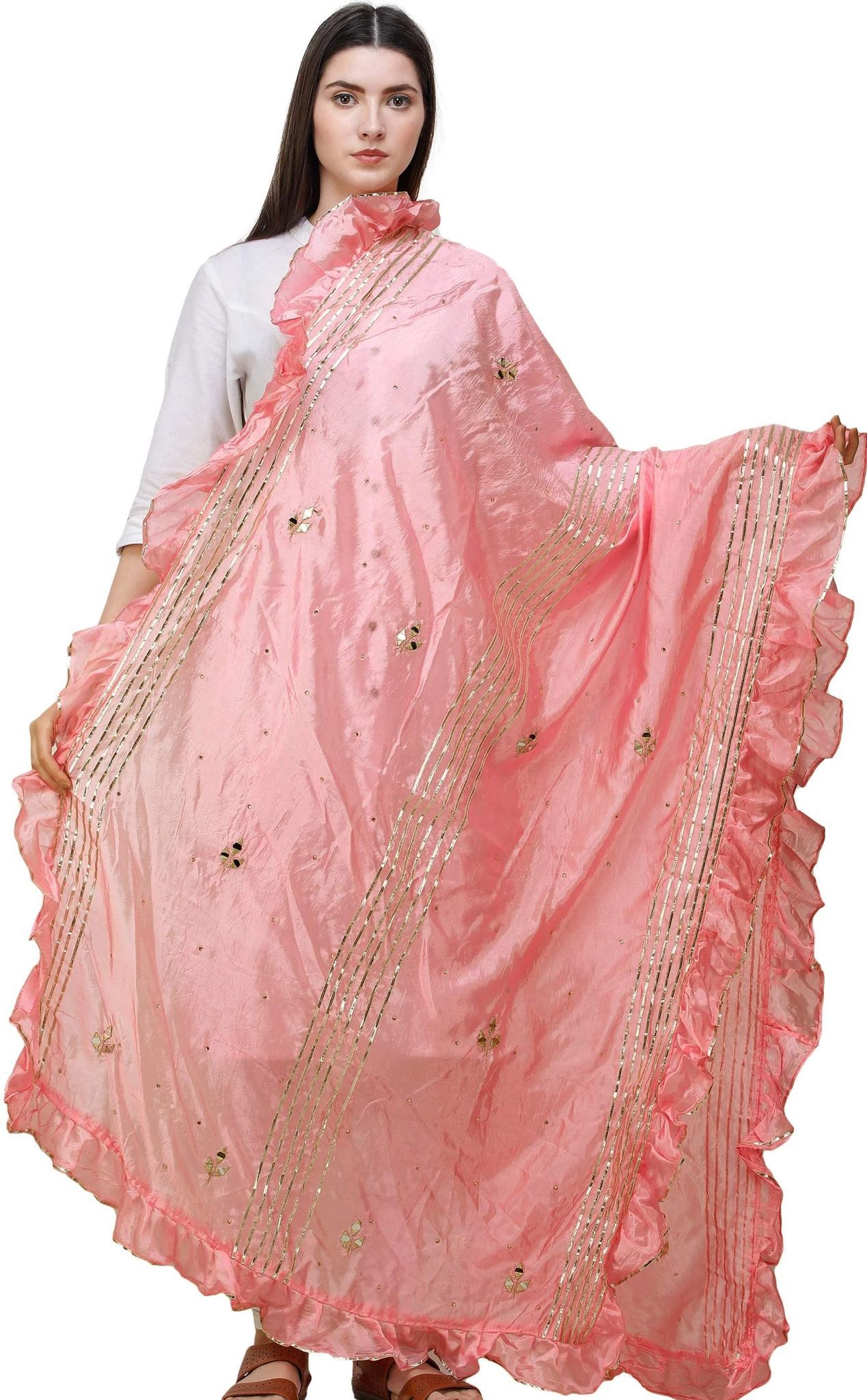 Conch-Shell Dupatta from Amritsar with Gota Patches and Frill Border