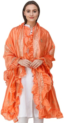 Canyon-Sunset Dupatta from Amritsar with Gota Patches and Frill Border