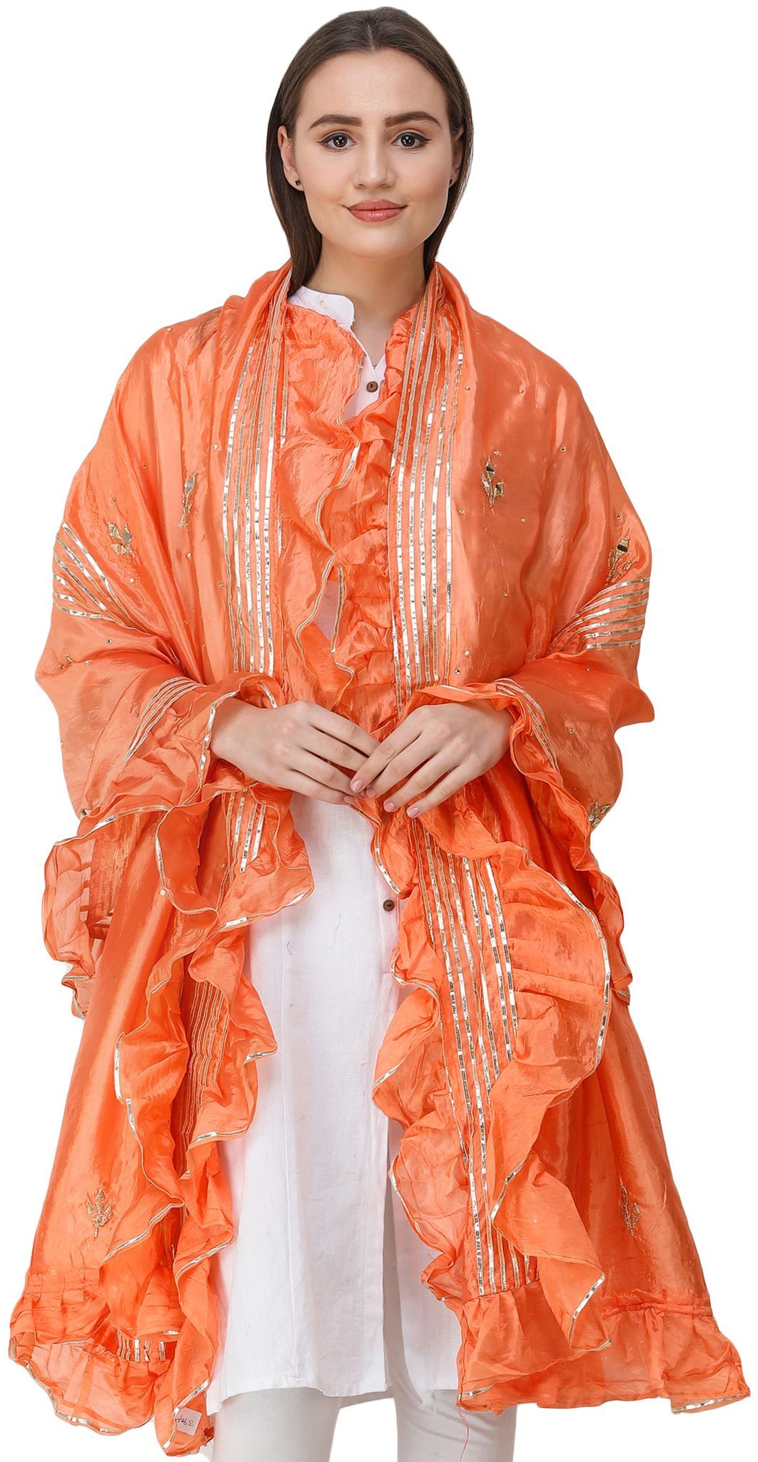 Canyon-Sunset Dupatta from Amritsar with Gota Patches and Frill Border