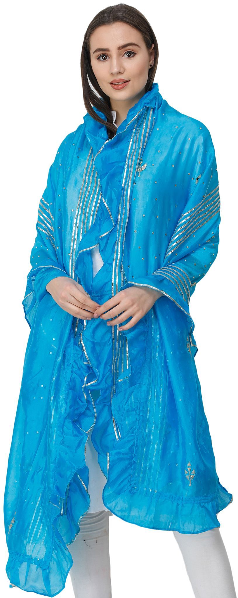 Bluejay Dupatta from Amritsar with Gota Patches and Frill Border