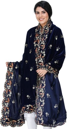 Graystone Velvet Dupatta from Amritsar with Embroidered Flowers and Sequins