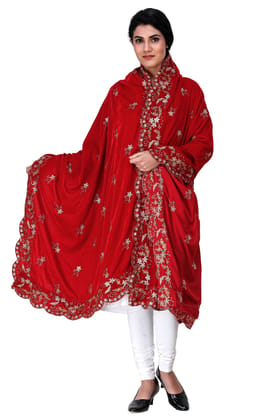 Garnet Velvet Dupatta from Amritsar with Embroidered Flowers and Sequins