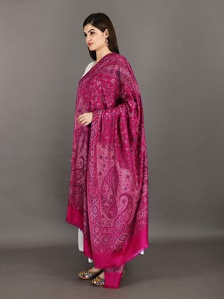 Very-Berry Reversible Jamawar Shawl with Woven Paisleys