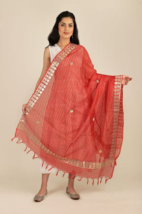 Red-Alert Traditional Leheriya Tie-Dye Kota Doria Cotton Dupatta from Jodhpur