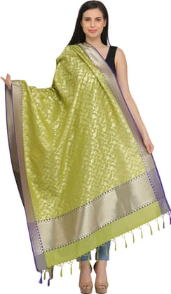 Green-Banana Banarasi Brocaded Zari Thread Dupatta with Floral Weave