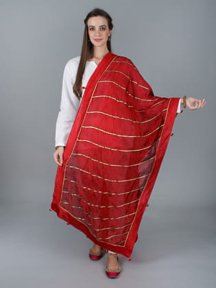 Salsa Gota Dupatta from Amritsar with Patch Border and Pom-Poms