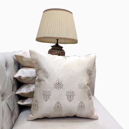 GOODVIBES Polyester Silver Floral Foil Printed Cream Square Cushion Covers (60 cm*60cm, 24 x 24 inch) Pack of 5