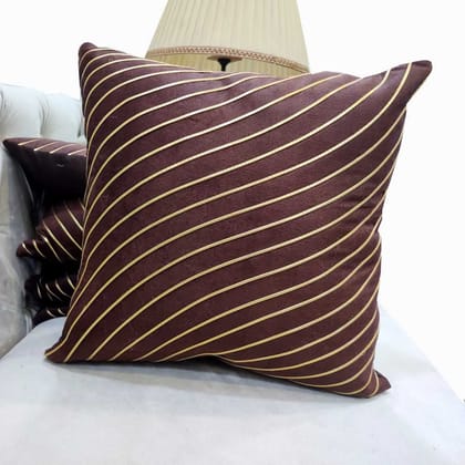 Brown Striped Set of 5 Ethnic Motifs Embroidered Zipper Square Cushion Covers (16x16 inch or 40 x 40 cm)