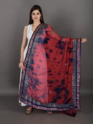 Urban-Red Tie & Dye Pattern Digital Print Bemberg Chiffon Extra-Wide Dupatta With Tassels