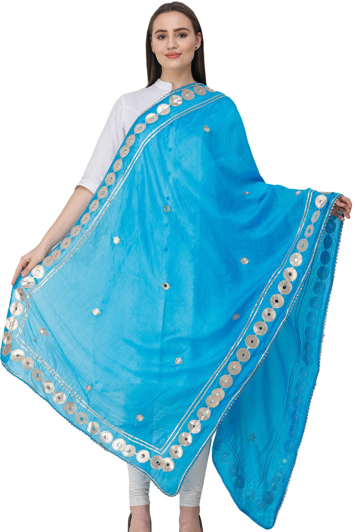 Vivid-Blue Dupatta from Amritsar Embellished with Patch Border
