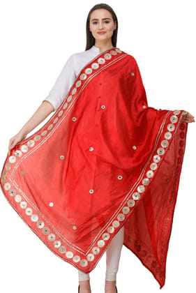 Rococco-Red Dupatta from Amritsar Embellished with Patch Border