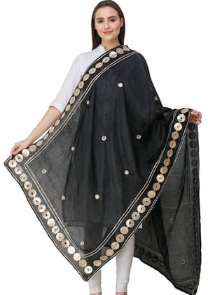 Caviar-Black Dupatta from Amritsar Embellished with Patch Border