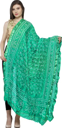 Golf-Green Bandhani Tie-Dye Gharchola Dupatta from Jodhpur with Golden Thread Weave
