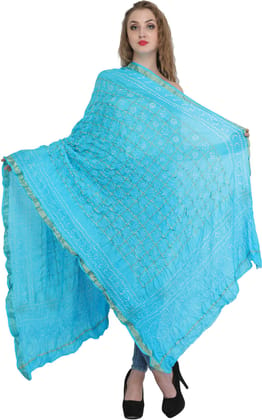 Batton-Blue Bandhani Tie-Dye Gharchola Dupatta from Jodhpur with Golden Thread Weave