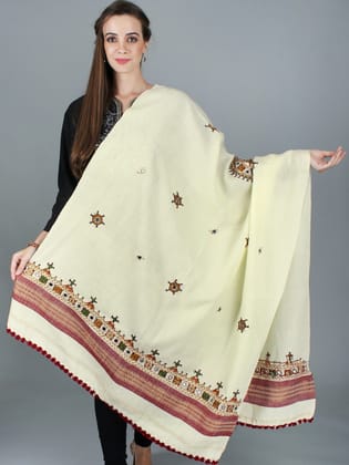 Pear-Sorbet Shawl from Kutch with Embroidered Chakra and Mirrors