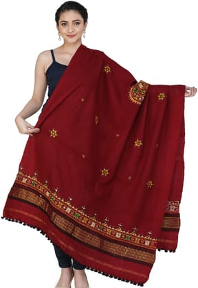 Garnet Shawl from Kutch with Embroidered Chakra and Mirrors