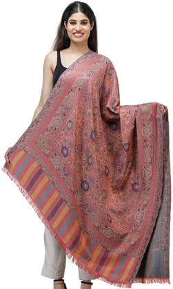 Desert-Rose Jamawar Shawl with Woven Flowers in Multicolored Thread