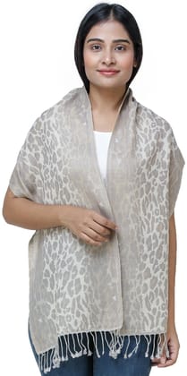 Snow-Leopard Reversible Jamawar Scarf from Amritsar with Woven Paisleys