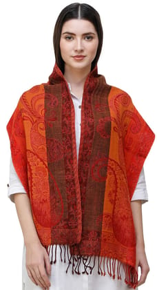 Grenadine Reversible Jamawar Scarf from Amritsar with Woven Paisleys