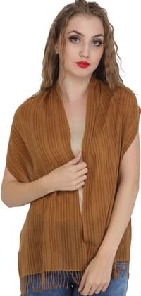 Tobacco-Brown Scarf from Nepal with Woven Stripes