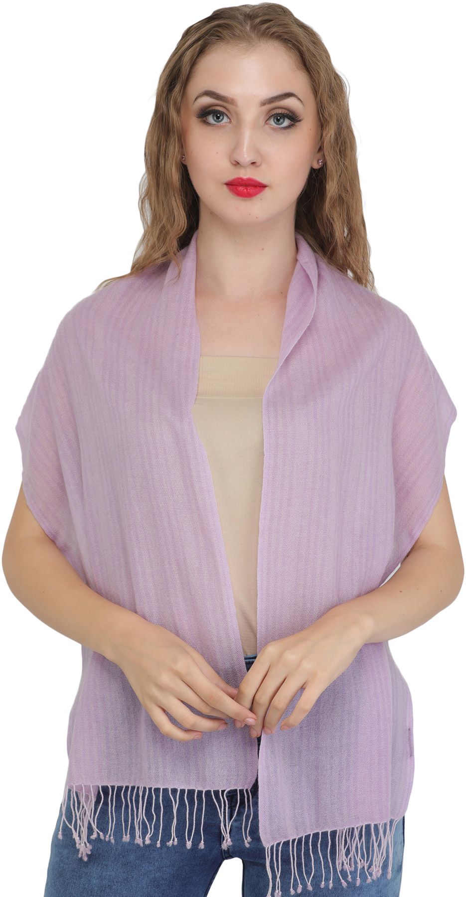 Lavender-Frost Scarf from Nepal with Woven Stripes