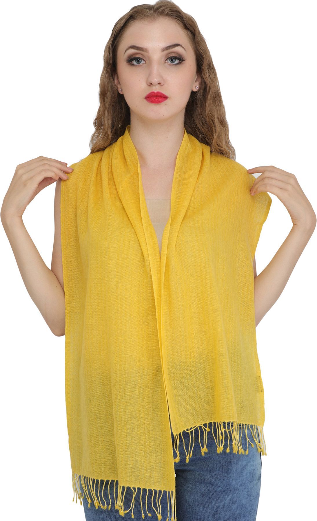 Freesia-Yellow Scarf from Nepal with Woven Stripes