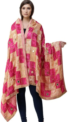 Very-Berry  Phulkari Dupatta from Punjab with Embroidery All-Over and Mirrors