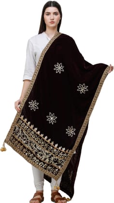 Windsor-Wine Dupatta from Amritsar Embellished with Gota Patches on Border and Mirrors