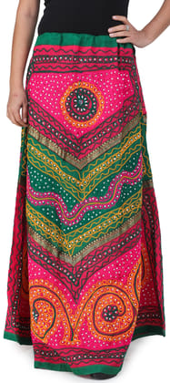 Fuchsia And Green Long Ghagra Skirt from Jaipur with Aari Embroidery and Sequins