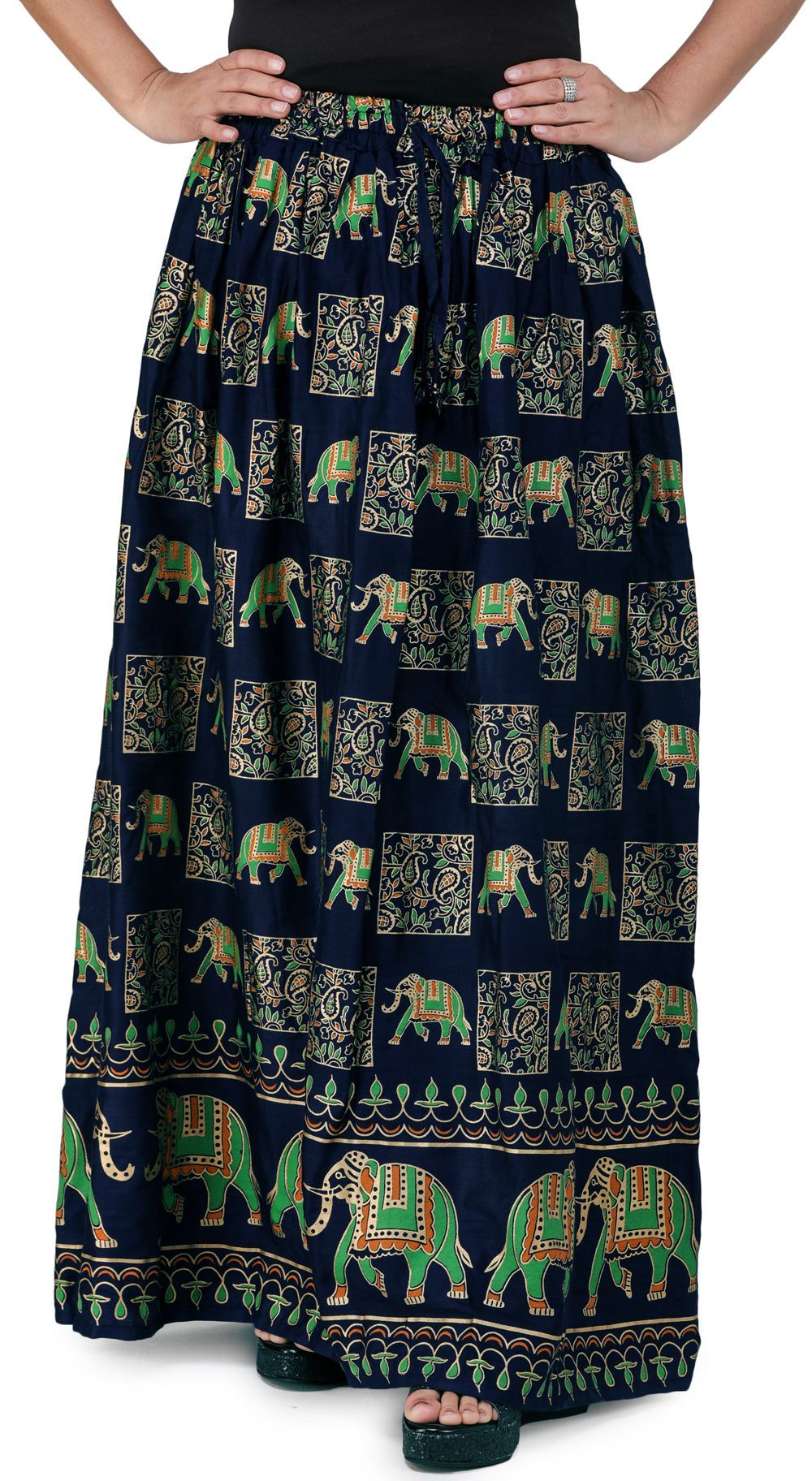 Moonlit-Ocean Digitally Printed Casual Skirt with Motifs of Elephants And Flowers From Pilkhuwa