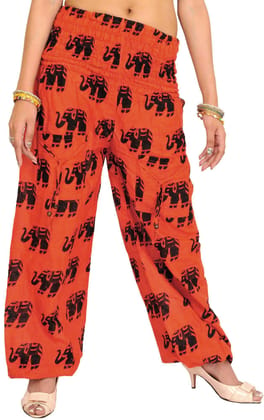 Emberglow Yoga Trousers with Printed Elephants and Front Pockets