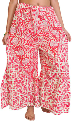 Rococco-Red Palazzo Pants from Pilkhuwa with Printed Flowers and Elephants