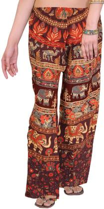 Dark-Brown Casual Trousers from Pilkhuwa with Printed Elephants