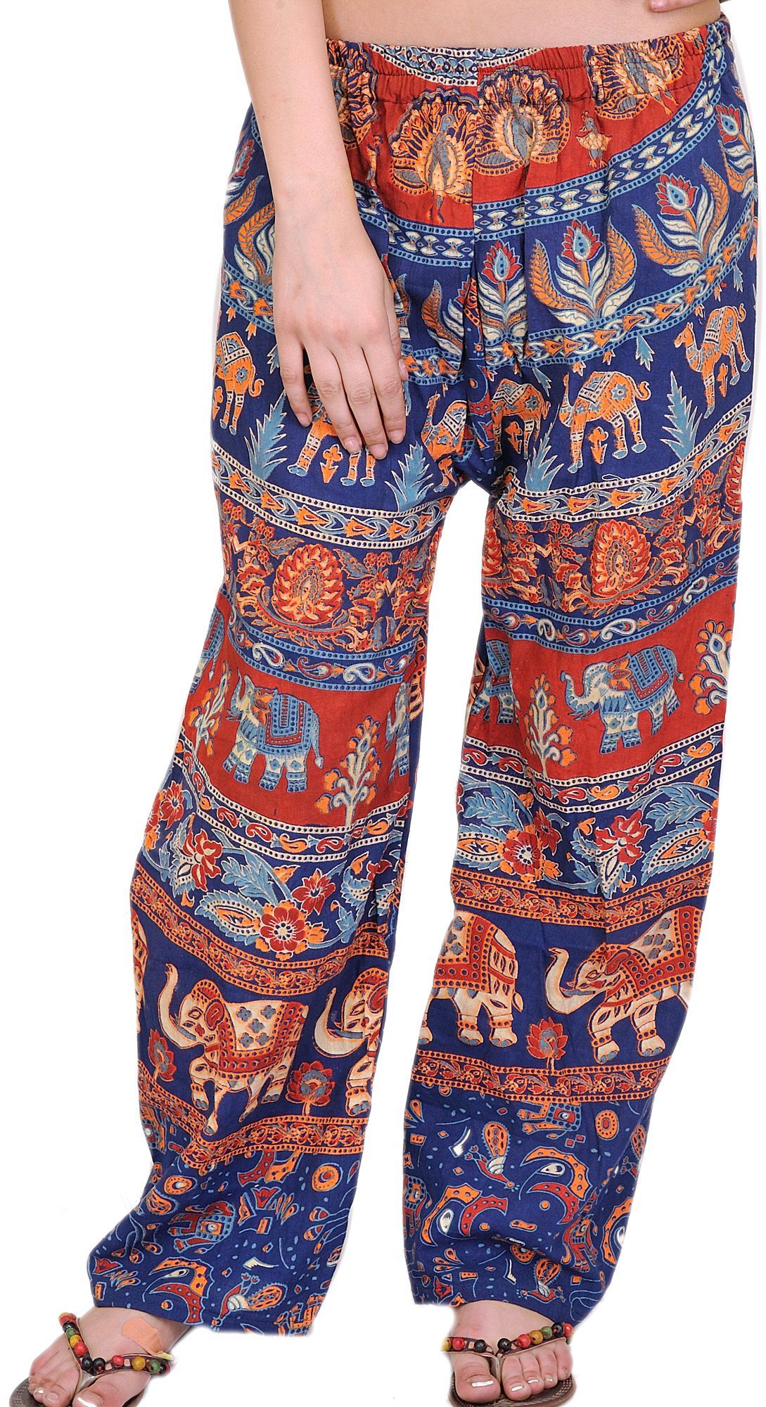 Estate-Blue Casual Trousers from Pilkhuwa with Printed Elephants